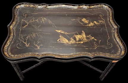 Antique Wooden Faux-Bamboo Side Table