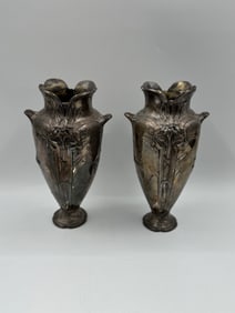 Pair of Silver-Plated Art Nouveau Vases