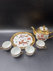 Chinese Porcelain Tea Set with Dragon & Phoenix Motif