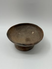 Hand Carved Wooden Bowl on Pedestal Base, 7.5in