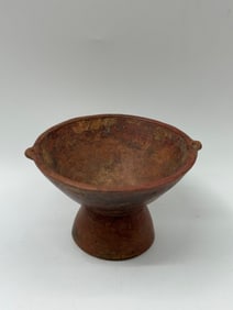 Redware Pottery Bowl on Pedestal Base, 6" Diameter