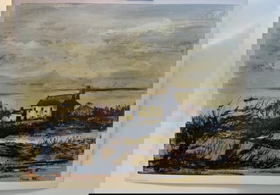 Pierre Mas Print, Coastal Scene with Buildings