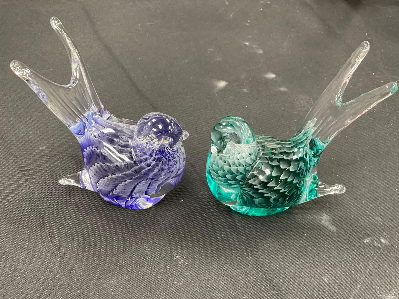 Pair of Hand-Blown Art Glass Birds with Feather Detail (1 of 1)