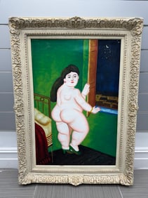 Figurative Oil Nude Painting, Woman at Window, Signed