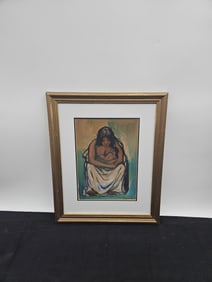 "Mother and Child" by Juan Plutarco Andujar (Dominican, 1931-1995) Watercolor