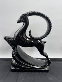 Black Ceramic Ibex Sculpture