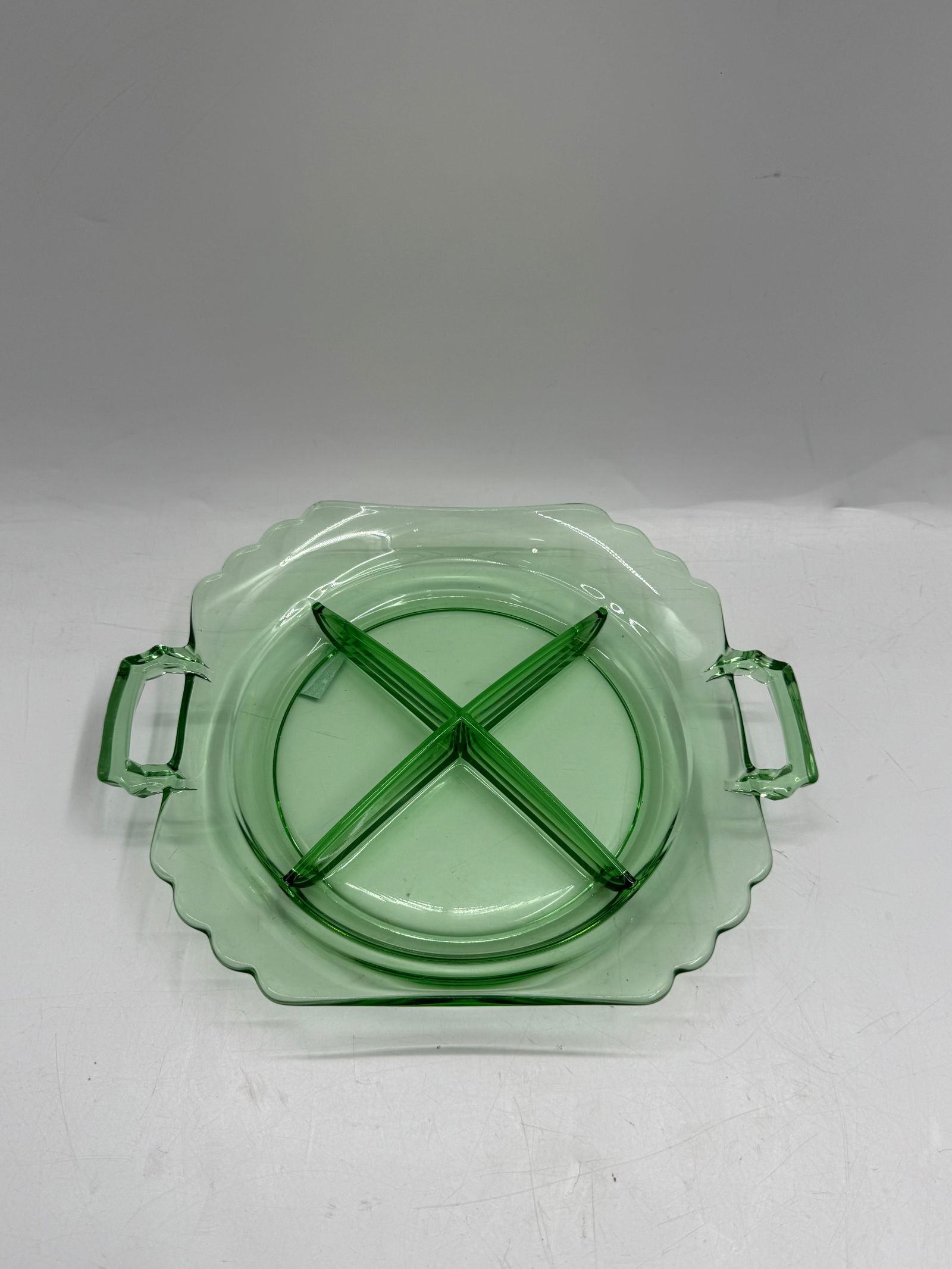Green Depression Glass Divided Serving Dish (1 of 3)