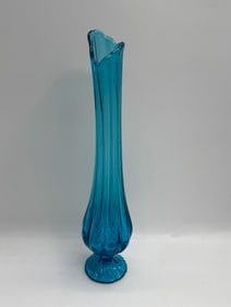 Vintage Turquoise Blue Swung Glass Vase