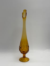 Amber Glass Swung Vase with Crimped Edge