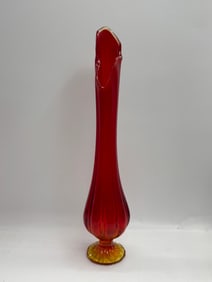 Mid-Century Modern Red & Amber Glass Swung Vase
