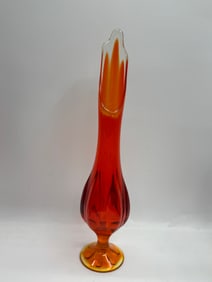 Mid-Century Modern Orange Cased Glass Swung Vase