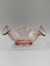 Vintage Pink Depression Glass Bowl, Ruffled Edge