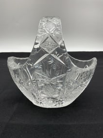 Pressed Glass Basket with Geometric Star Pattern