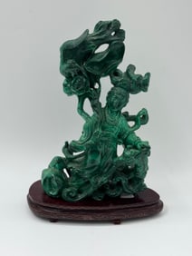 Malachite Sculpture of Guanyin with Dragon