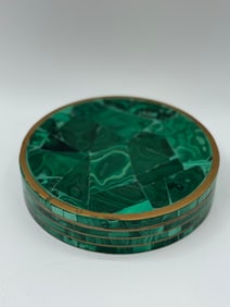 Malachite Inlaid Round Box with Brass Trim