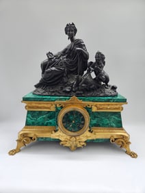 Malachite and Gilt Bronze Mantel Clock