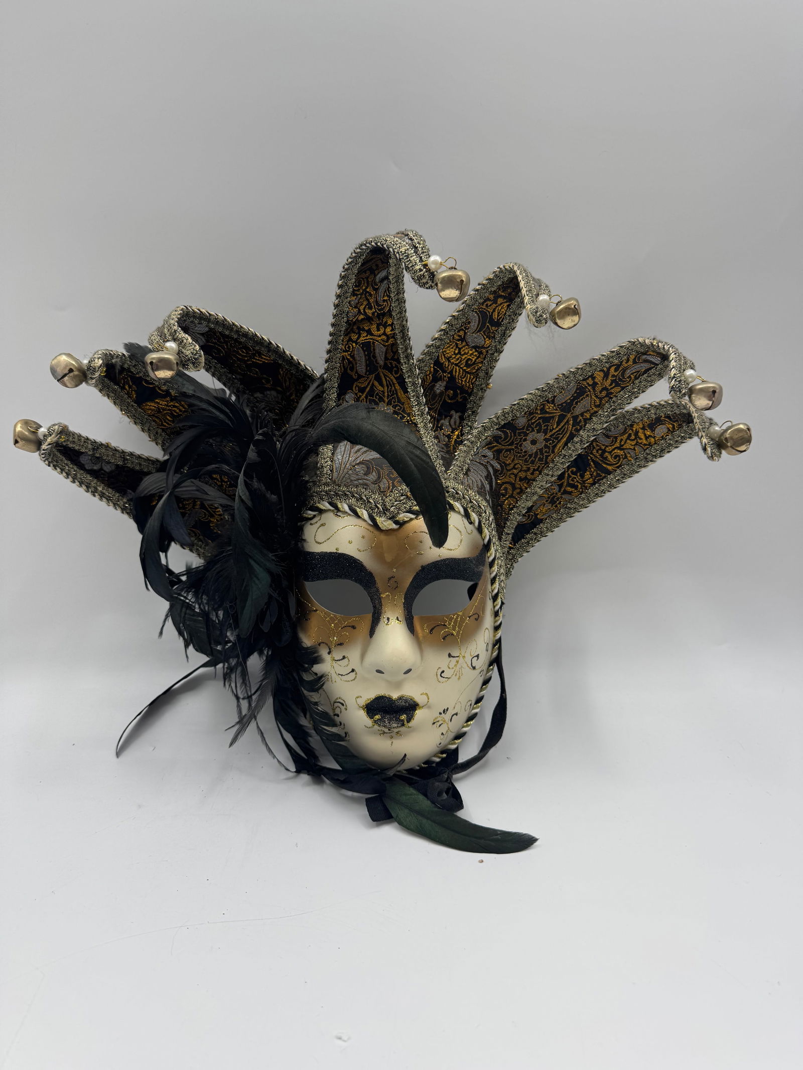Venetian Style Jester Mask with Bells and Feathers (1 of 3)
