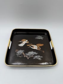 Japanese Lacquer Tray with Cranes, 12.5 in