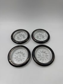Set of Four Silver Rimmed Glass Coasters