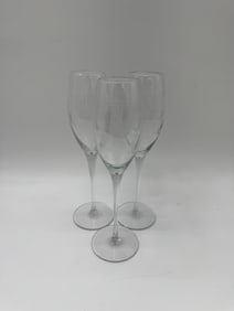 Set of Three Etched Champagne Flutes