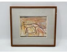 Levin Abstract Feline, Ink & Watercolor, 1989