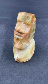 Hand-Carved Onyx Stone Moai-Style Head Sculpture