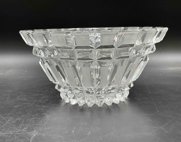 Crystal Centerpiece Bowl with Geometric Panel Cut Design
