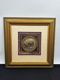 Framed Textile Art: Elephant Motif