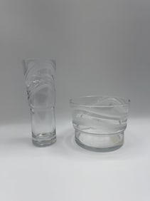 Two Art Glass Vases with Etched Swirl Design