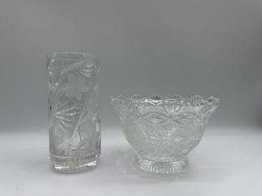 Cut Crystal Vase and Bowl Set