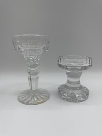 Two Clear Glass Candlestick Holders