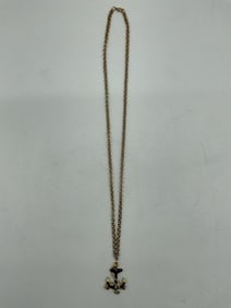 Gold-Tone Anchor Pendant Necklace with Blue Enamel Accents