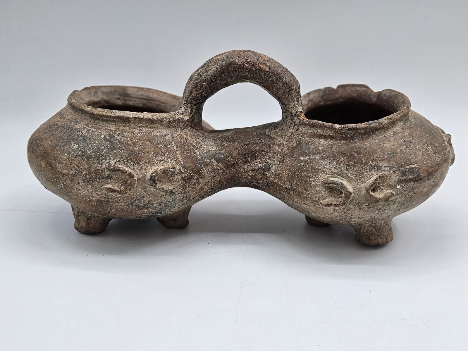 Double Chambered Pottery Vessel with Handle (1 of 6)