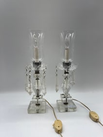 Hollywood Regency Mid Century Glass and Cut Crystal Lamps