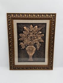 Framed Metal Relief Still Life - Vase and Flowers