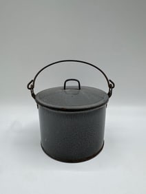 Vintage Enamelware Pot with Lid and Handle