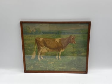 Vintage Chromolithograph of a Cow in Landscape