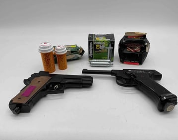 Lot of Vintage Air Pistols, CO? Cartridges, and BBs