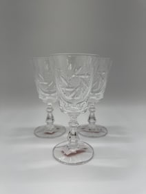 Set of Three Cut Crystal Wine Glasses