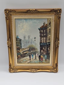 Cityscape Oil Painting in Ornate Frame
