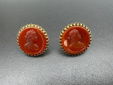 Vintage Intaglio Roman Revival Clip-On Earrings