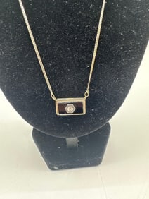 Art Deco Style Pendant Necklace with Black Enamel and Clear Stone