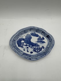 Blue and White Decorative Plate, Asian Landscape