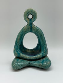 Modern Turquoise Ceramic Abstract Meditation Figure