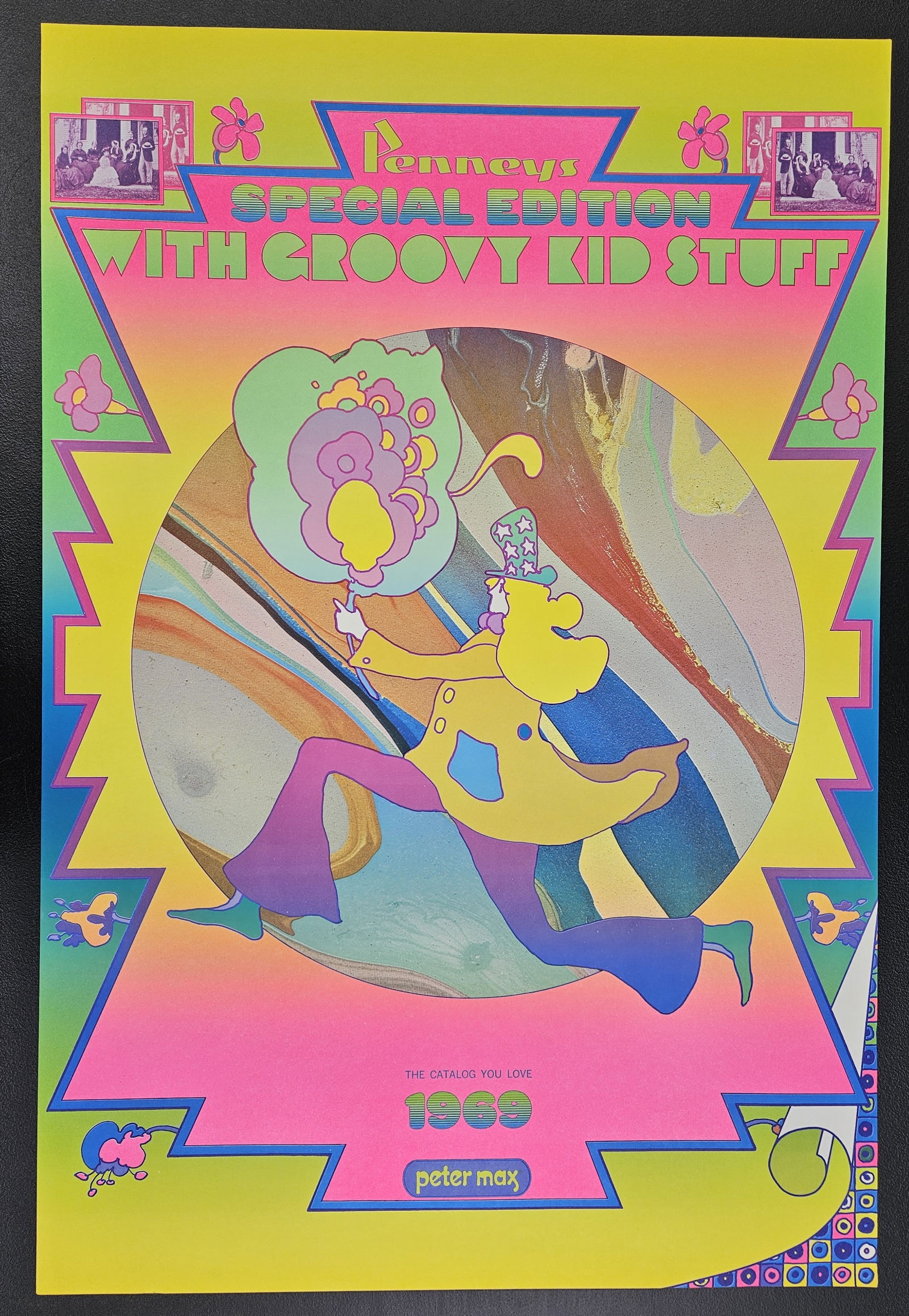 JC Pennys Peter Max Advertisement Poster PERFECT CONDITION: Title: JC Penny Artist: Peter Max Year:1969 Medium: Original split fountain technique lithograph, heavy art vellum paper Signature: unsigned Dimensions: 36 x 24 in. Edition: Original sp