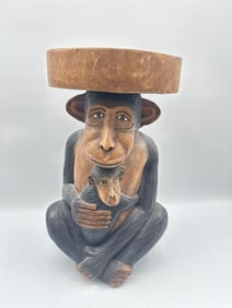 Hand-Carved Monkey and Infant - wood