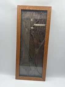 Framed Metal Relief of Tree and Cabin Scene - Norm Lewellen