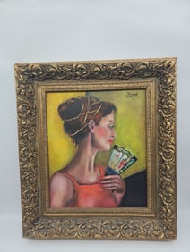 "Lady With Fan" by Marguerite Sicard (France) Oil on Canvas