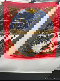 Vintage Silk Scarf with Naval and Equestrian Scene