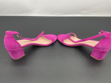 Stuart Weitzman Purple Suede Block Heel Sandals